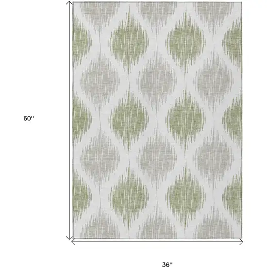 Artichoke Green Ivory And Gray Ikat Washable Indoor Outdoor Area Rug Photo 3