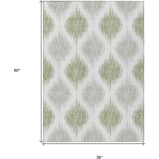 Artichoke Green Ivory And Gray Ikat Washable Indoor Outdoor Area Rug Photo 3
