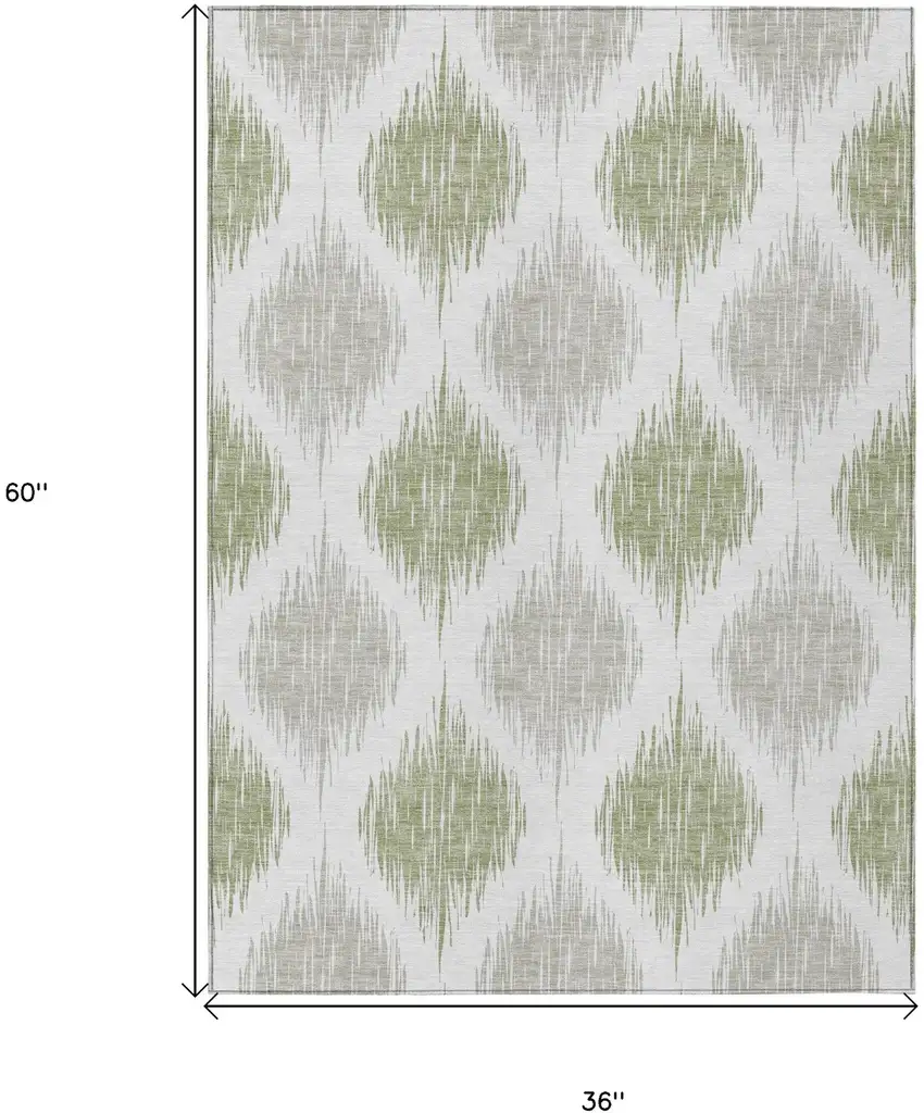Artichoke Green Ivory And Gray Ikat Washable Indoor Outdoor Area Rug Photo 3