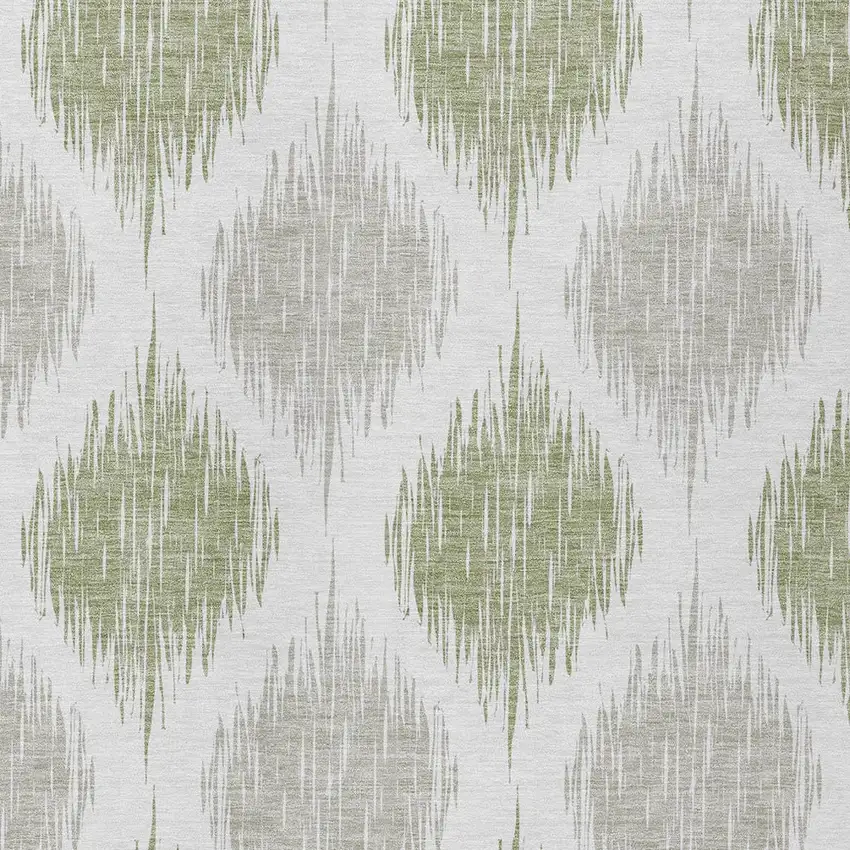 Artichoke Green Ivory And Gray Ikat Washable Indoor Outdoor Area Rug Photo 5