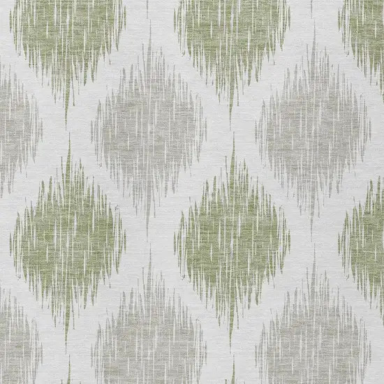 Artichoke Green Ivory And Gray Ikat Washable Indoor Outdoor Area Rug Photo 5