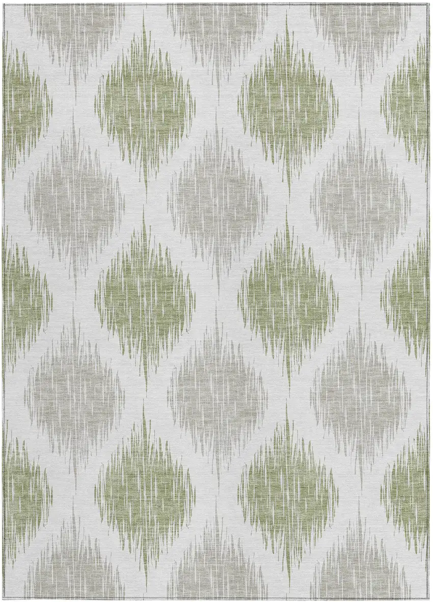 Artichoke Green Ivory And Gray Ikat Washable Indoor Outdoor Area Rug Photo 6