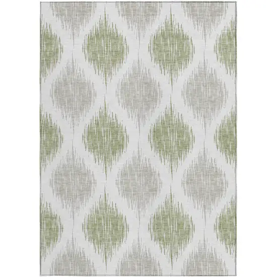 Artichoke Green Ivory And Gray Ikat Washable Indoor Outdoor Area Rug Photo 6
