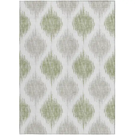 Artichoke Green Ivory And Gray Ikat Washable Indoor Outdoor Area Rug Photo 6