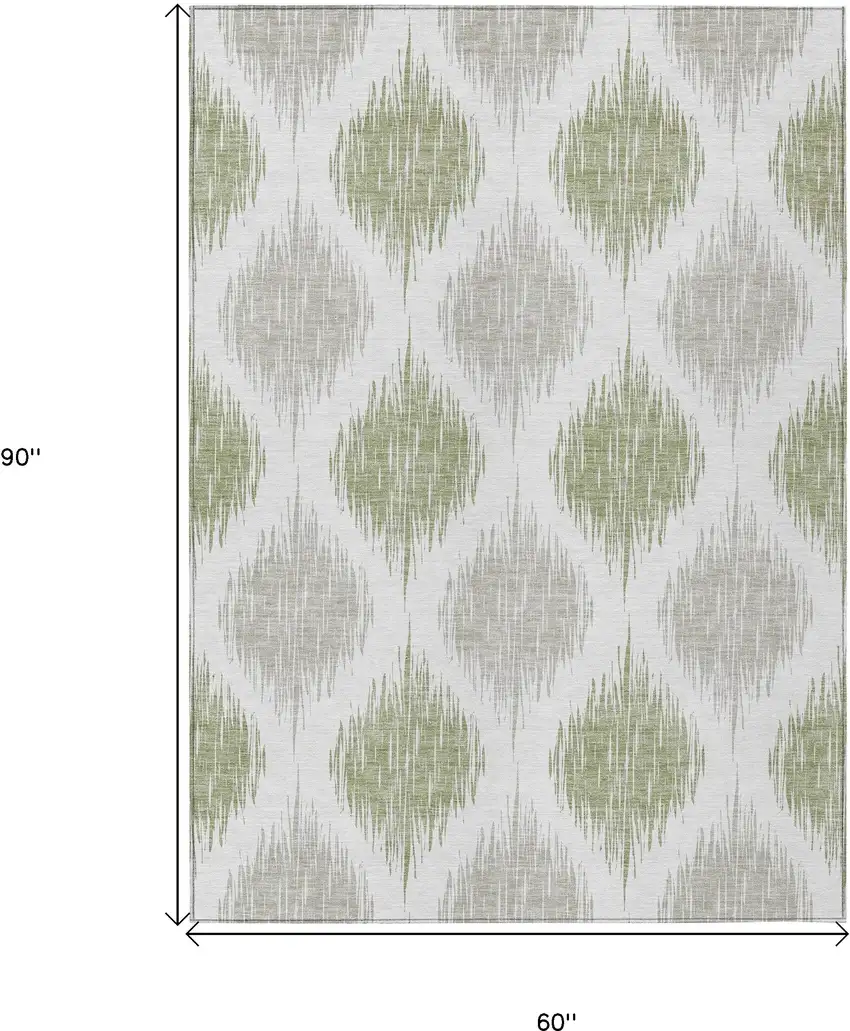 Artichoke Green Ivory And Gray Ikat Washable Indoor Outdoor Area Rug Photo 3