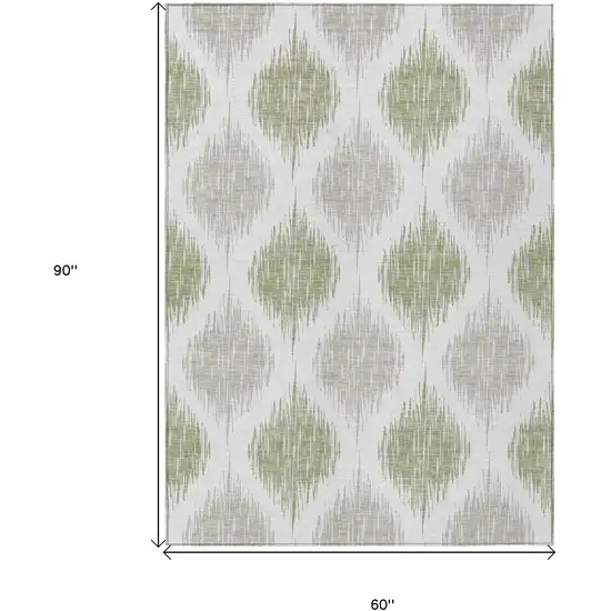 Artichoke Green Ivory And Gray Ikat Washable Indoor Outdoor Area Rug Photo 3