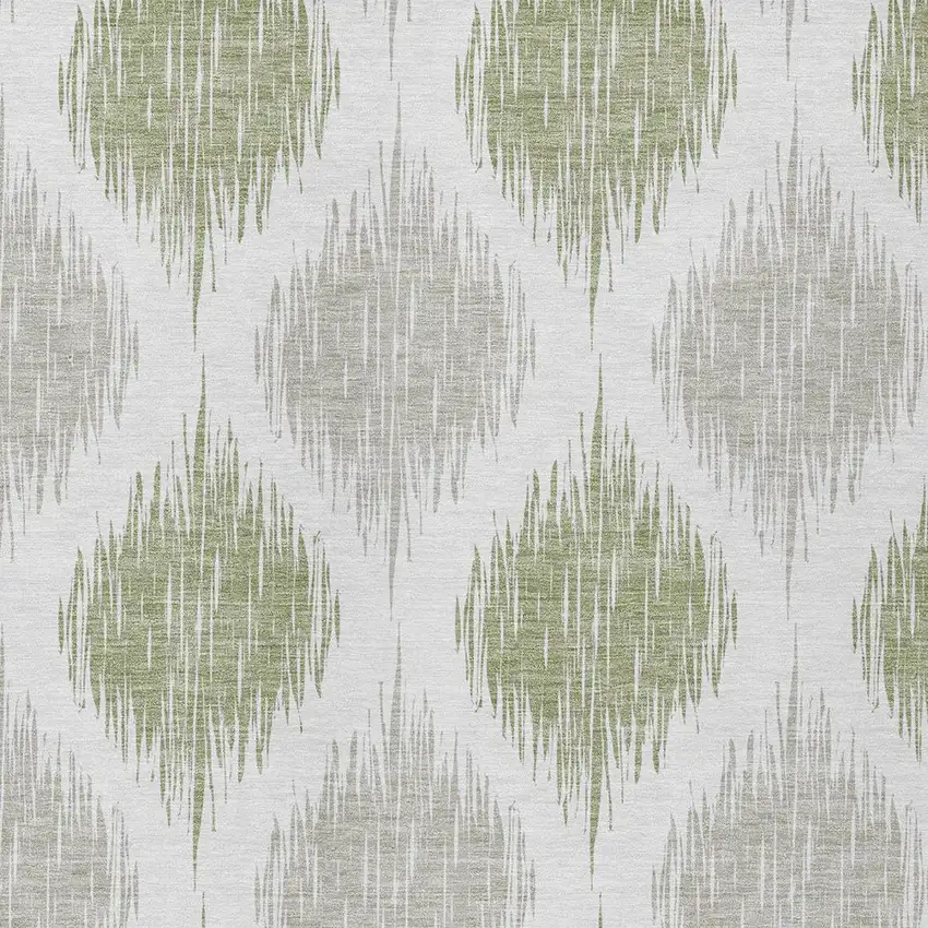 Artichoke Green Ivory And Gray Ikat Washable Indoor Outdoor Area Rug Photo 5