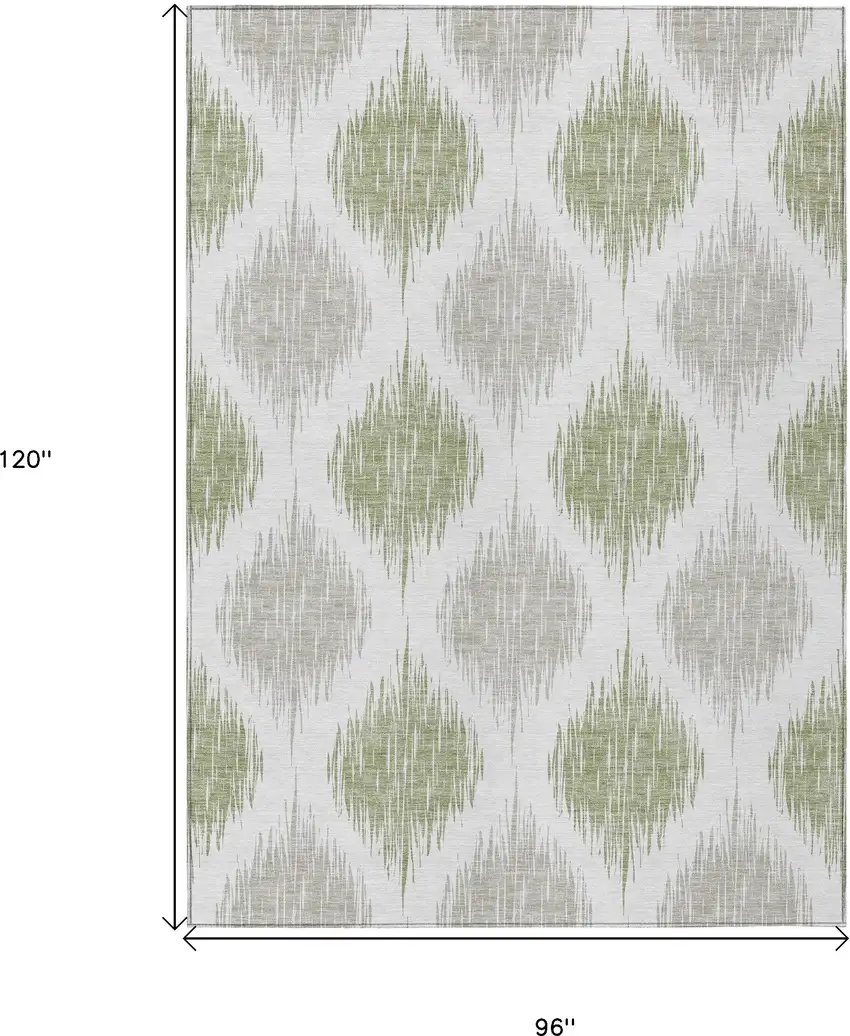 Artichoke Green Ivory And Gray Ikat Washable Indoor Outdoor Area Rug Photo 3