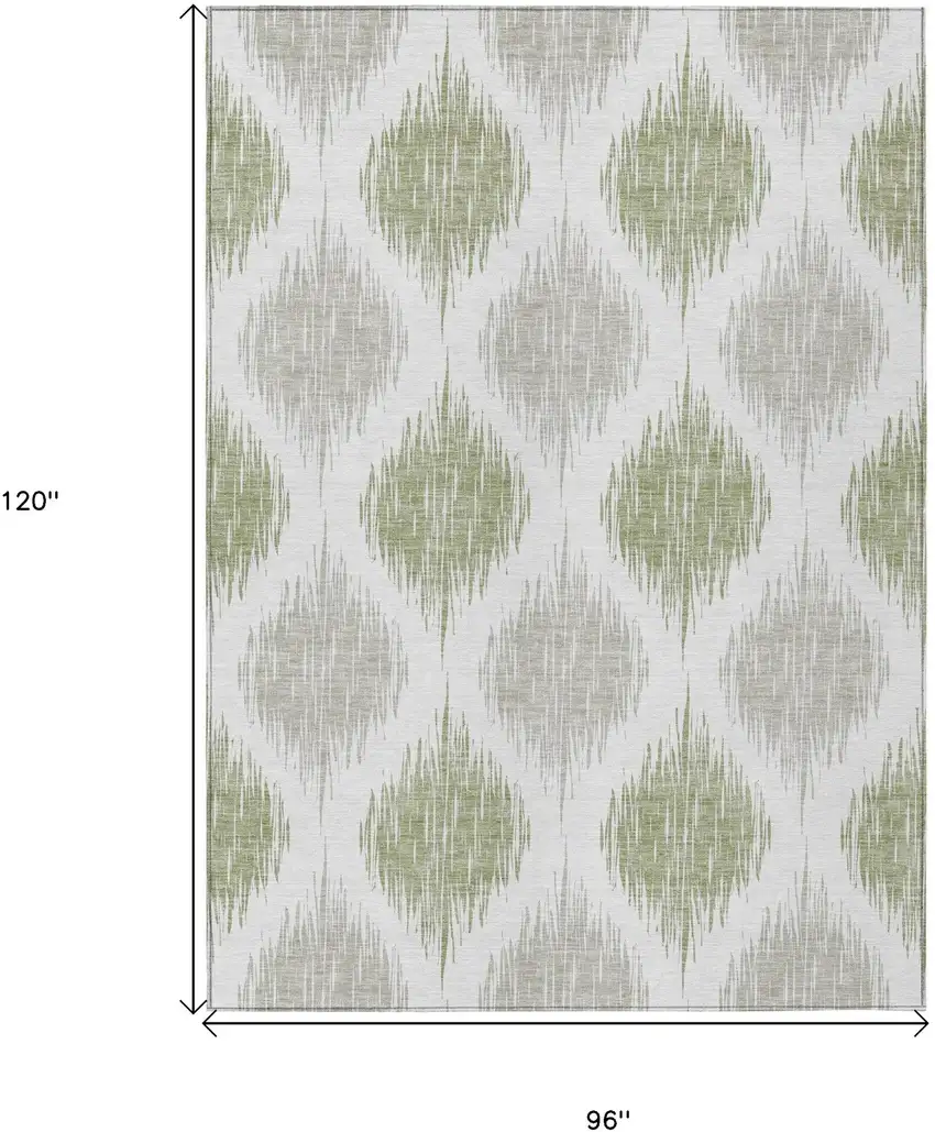 Artichoke Green Ivory And Gray Ikat Washable Indoor Outdoor Area Rug Photo 3