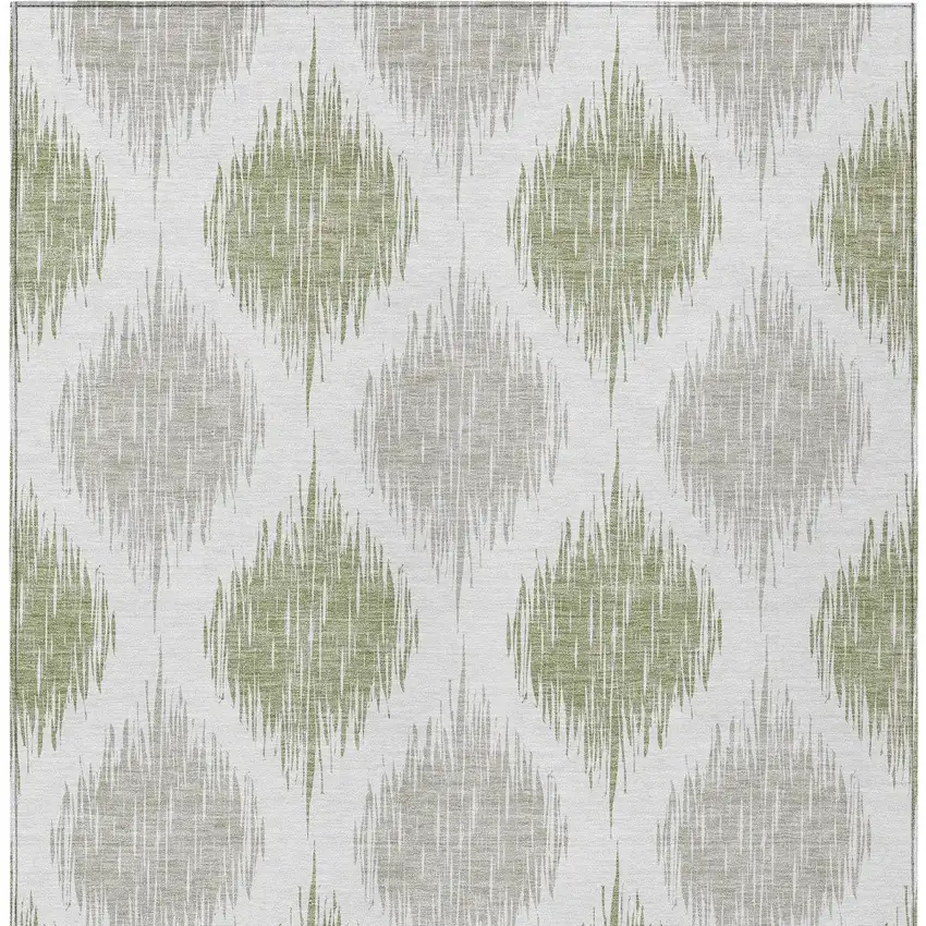 Artichoke Green Ivory And Gray Ikat Washable Indoor Outdoor Area Rug Photo 6