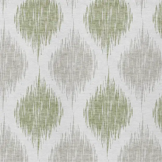 Artichoke Green Ivory And Gray Ikat Washable Indoor Outdoor Area Rug Photo 5