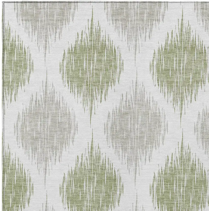 Artichoke Green Ivory And Gray Ikat Washable Indoor Outdoor Area Rug Photo 5