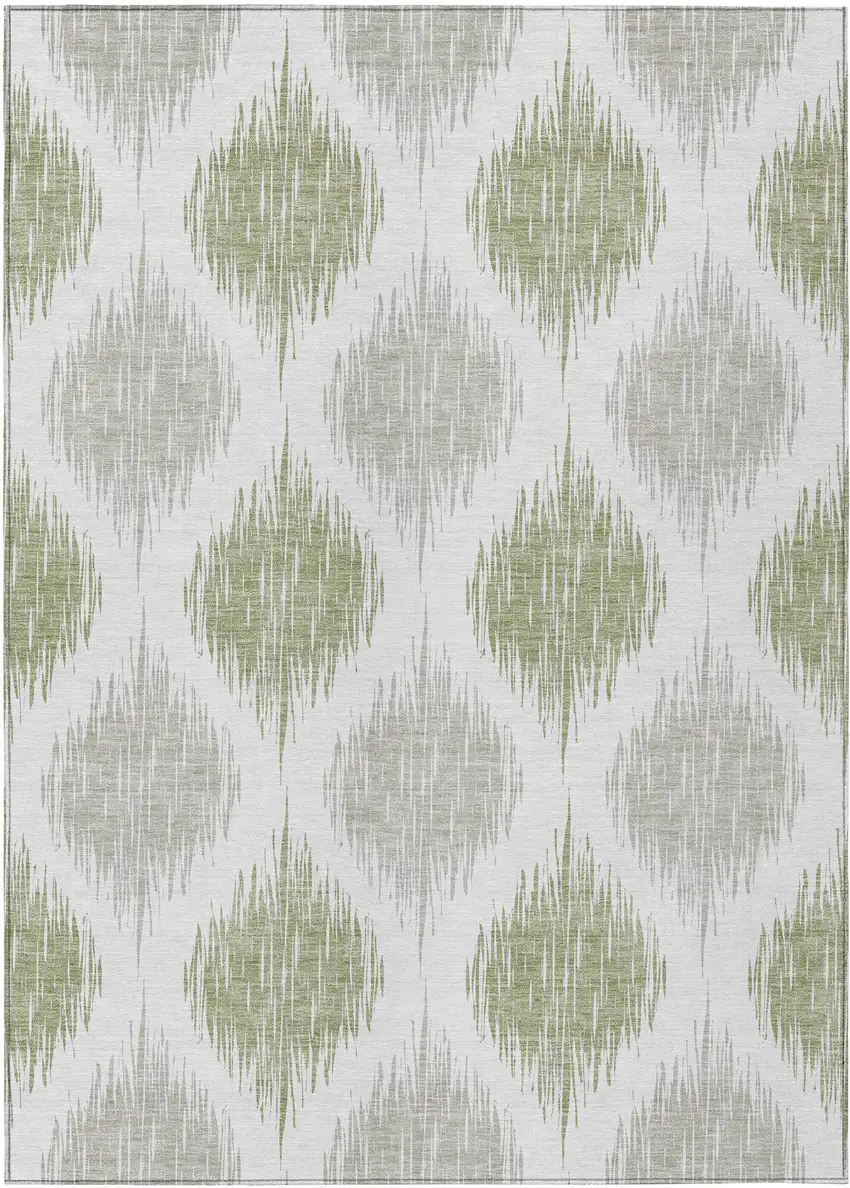 Artichoke Green Ivory And Gray Ikat Washable Indoor Outdoor Area Rug Photo 2