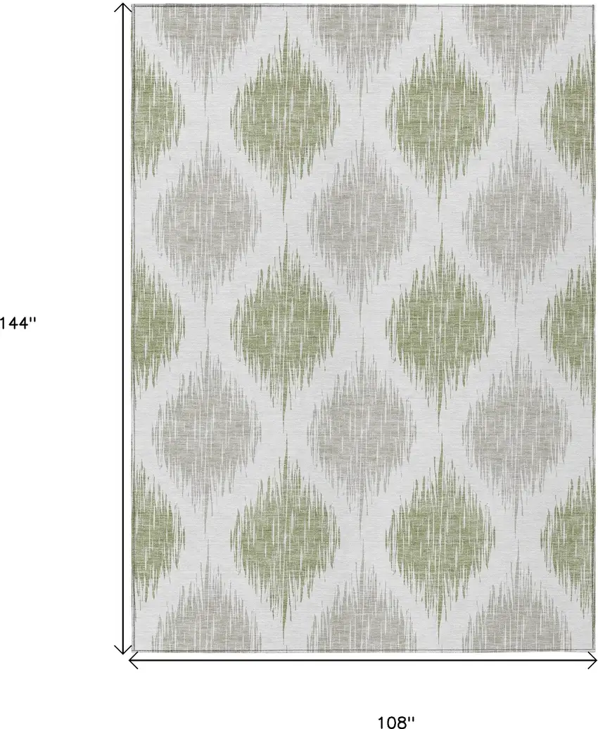 Artichoke Green Ivory And Gray Ikat Washable Indoor Outdoor Area Rug Photo 3