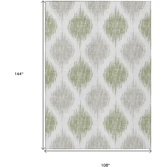 Artichoke Green Ivory And Gray Ikat Washable Indoor Outdoor Area Rug Photo 3