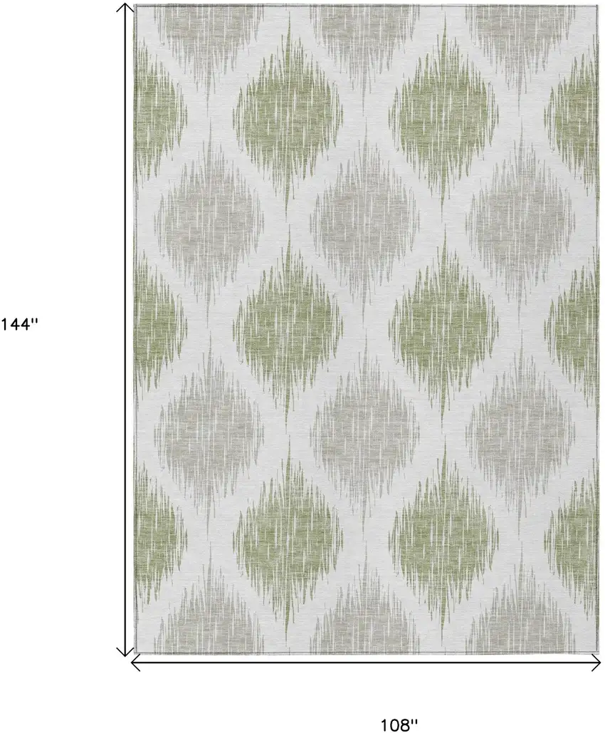 Artichoke Green Ivory And Gray Ikat Washable Indoor Outdoor Area Rug Photo 3