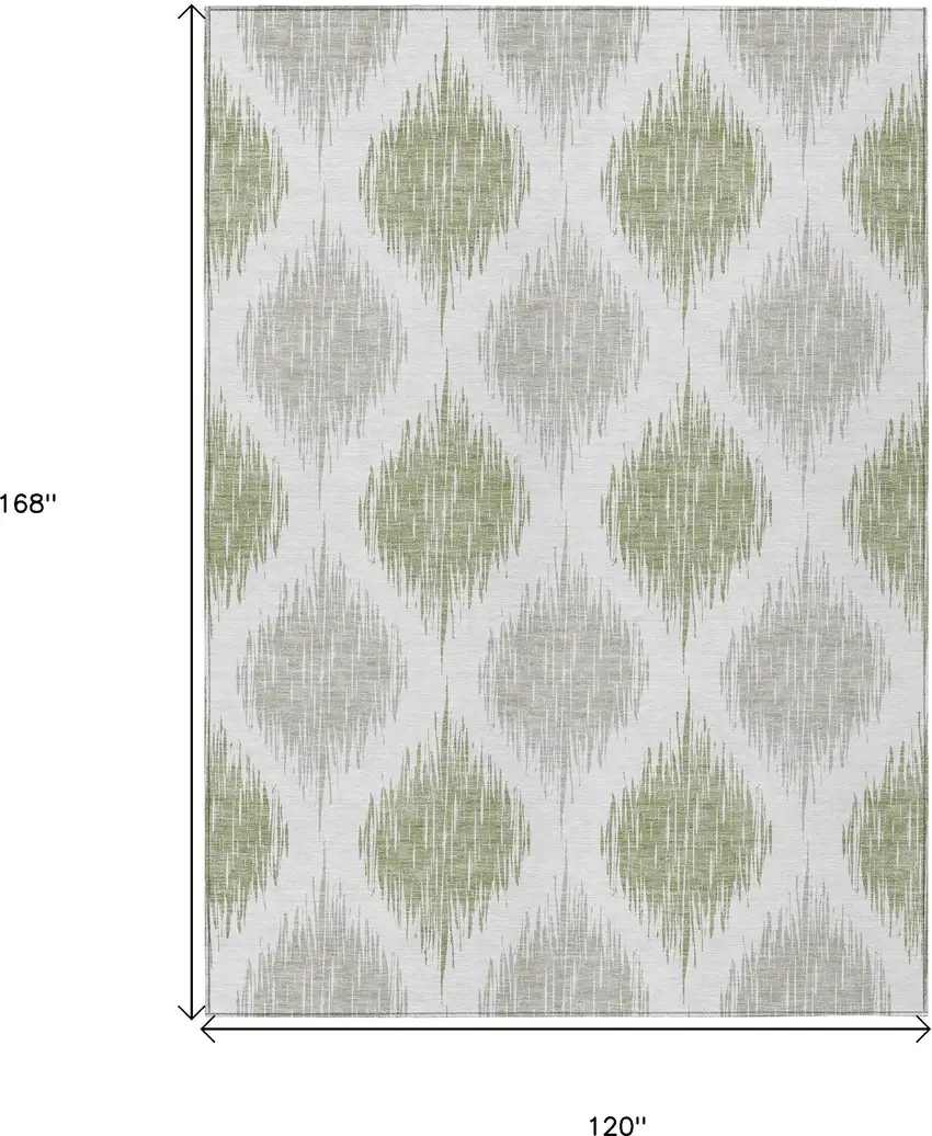 Artichoke Green Ivory And Gray Ikat Washable Indoor Outdoor Area Rug Photo 3
