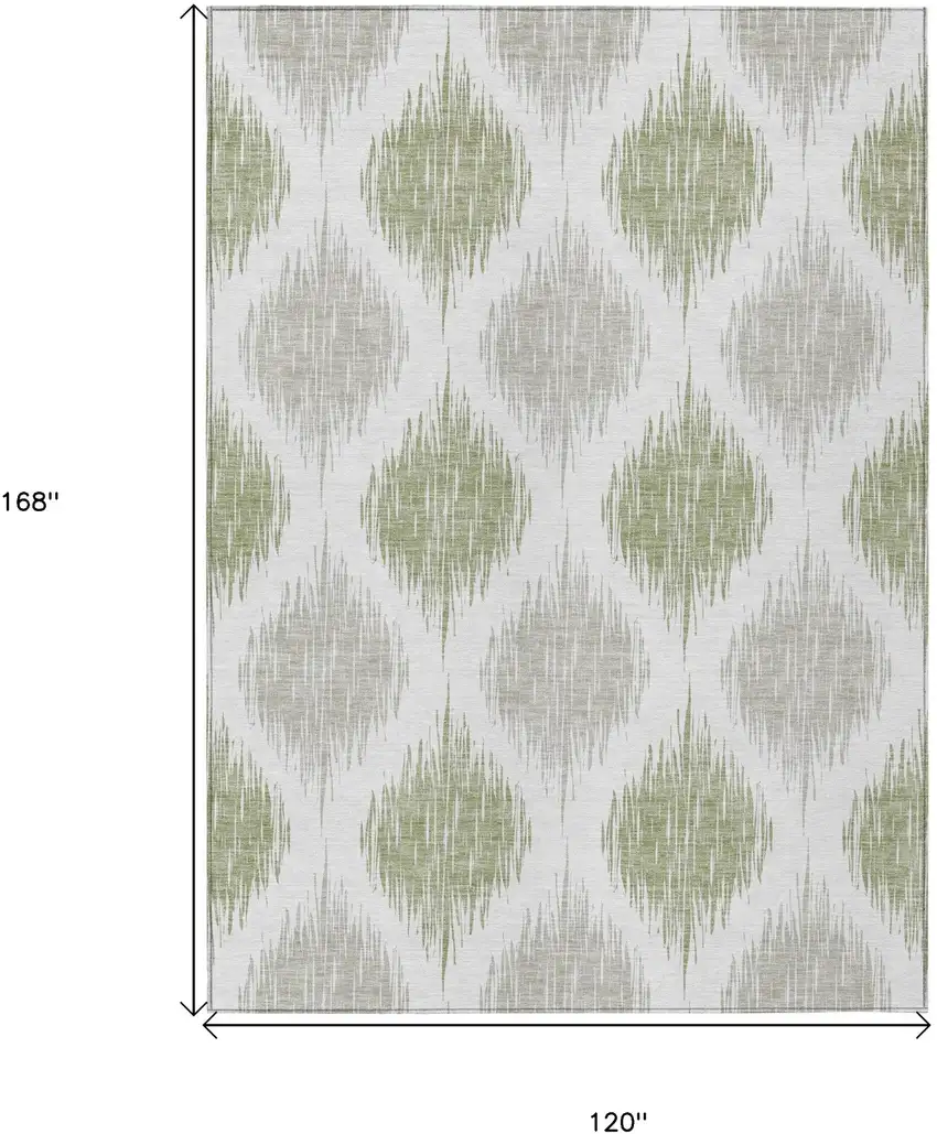 Artichoke Green Ivory And Gray Ikat Washable Indoor Outdoor Area Rug Photo 3