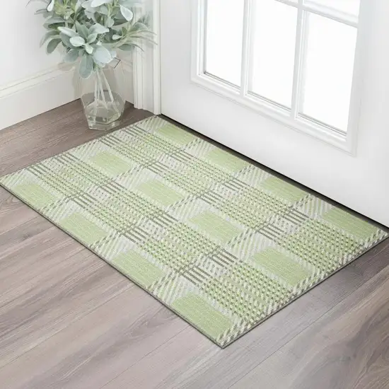Artichoke Green Ivory And Gray Plaid Washable Area Rug With UV Protection Photo 2