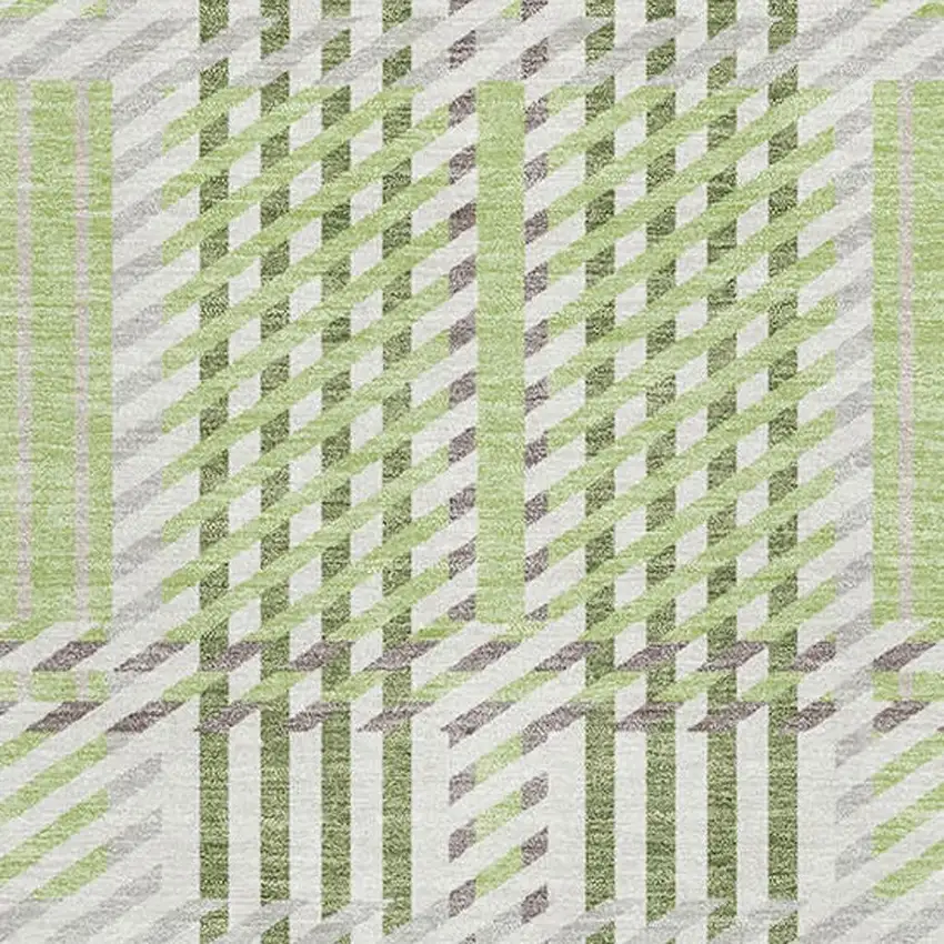 Artichoke Green Ivory And Gray Plaid Washable Area Rug With UV Protection Photo 2