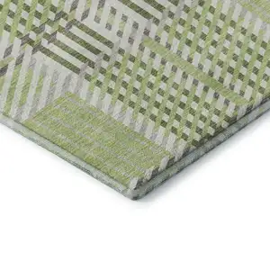Photo of Artichoke Green Ivory And Gray Plaid Washable Area Rug With UV Protection