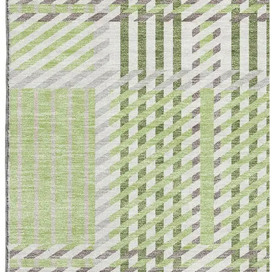 Artichoke Green Ivory And Gray Plaid Washable Area Rug With UV Protection Photo 2