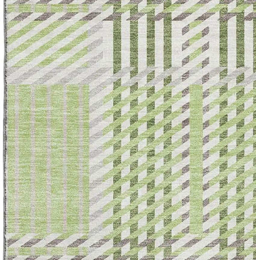 Artichoke Green Ivory And Gray Plaid Washable Area Rug With UV Protection Photo 2