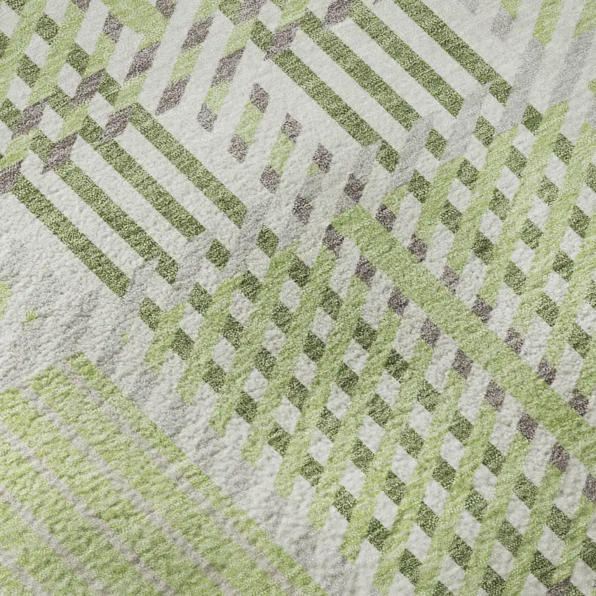 Artichoke Green Ivory And Gray Plaid Washable Area Rug With UV Protection Photo 9