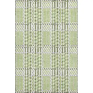 Photo of Artichoke Green Ivory And Gray Plaid Washable Area Rug With UV Protection