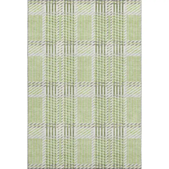 Artichoke Green Ivory And Gray Plaid Washable Area Rug With UV Protection Photo 1