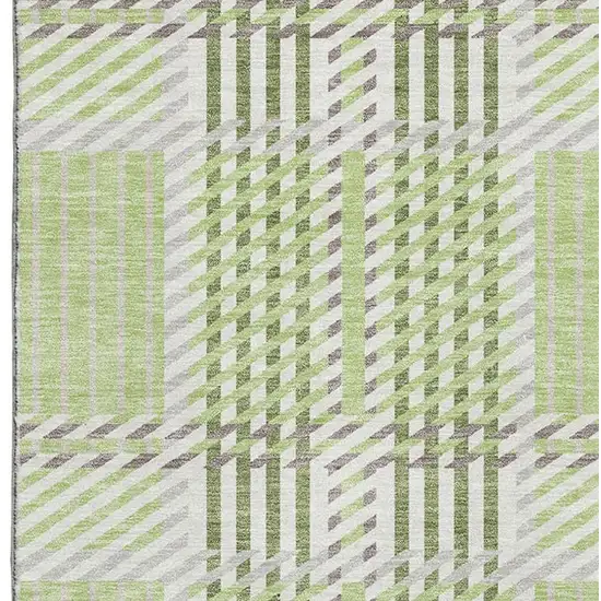 Artichoke Green Ivory And Gray Plaid Washable Area Rug With UV Protection Photo 3
