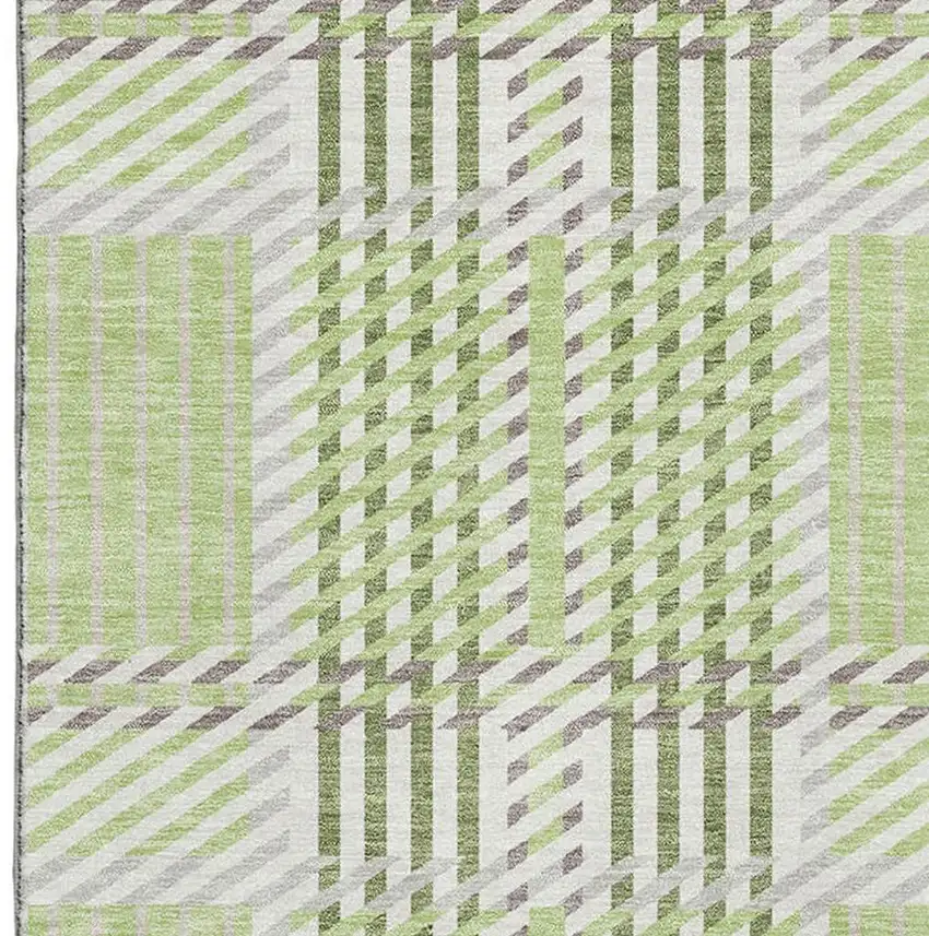 Artichoke Green Ivory And Gray Plaid Washable Area Rug With UV Protection Photo 3