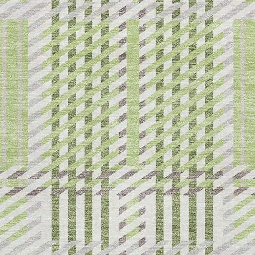 Artichoke Green Ivory And Gray Plaid Washable Area Rug With UV Protection Photo 2