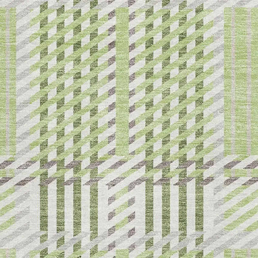 Artichoke Green Ivory And Gray Plaid Washable Area Rug With UV Protection Photo 2