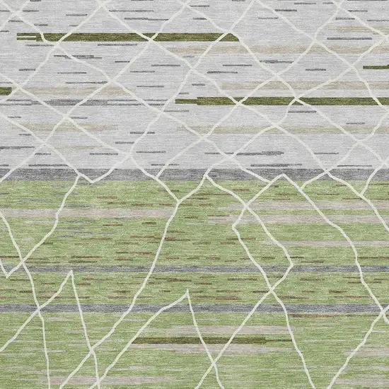 Artichoke Green Ivory And Gray Striped Washable Area Rug With UV Protection Photo 2