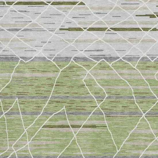 Artichoke Green Ivory And Gray Striped Washable Area Rug With UV Protection Photo 2