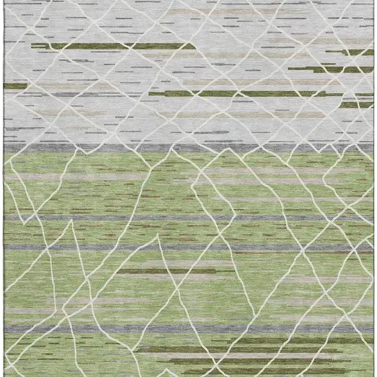 Artichoke Green Ivory And Gray Striped Washable Area Rug With UV Protection Photo 3
