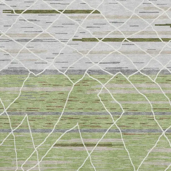 Artichoke Green Ivory And Gray Striped Washable Area Rug With UV Protection Photo 2