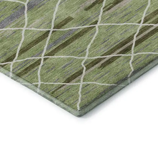 Artichoke Green Ivory And Gray Striped Washable Area Rug With UV Protection Photo 7