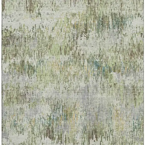 Artichoke Green Ivory And Gray Striped Washable Area Rug With UV Protection Photo 2
