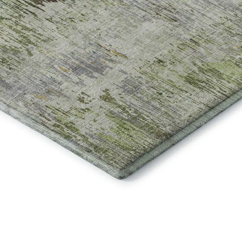 Artichoke Green Ivory And Gray Striped Washable Area Rug With UV Protection Photo 7