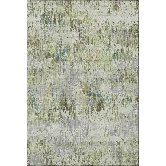 Artichoke Green Ivory And Gray Striped Washable Area Rug With UV Protection Photo 3