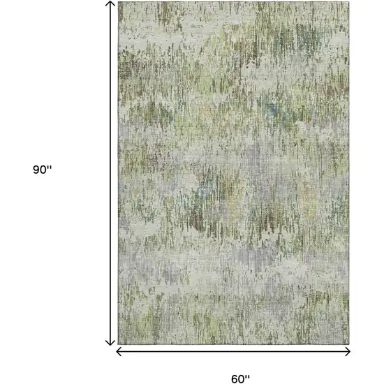 Artichoke Green Ivory And Gray Striped Washable Area Rug With UV Protection Photo 9