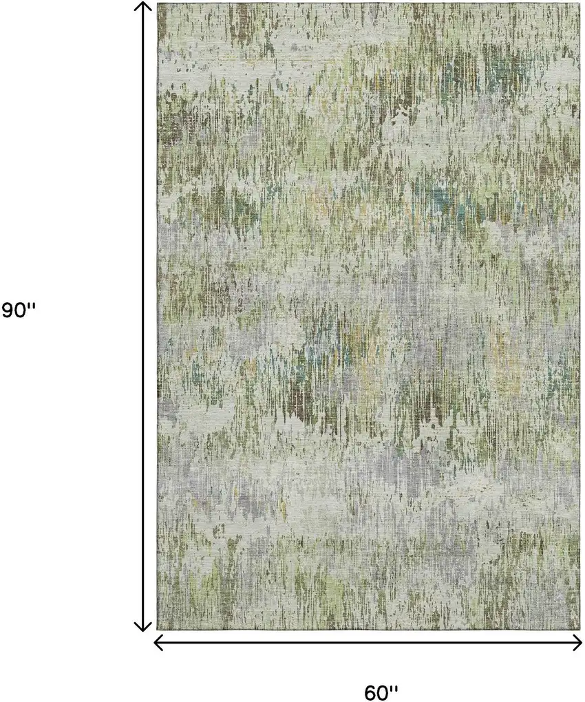 Artichoke Green Ivory And Gray Striped Washable Area Rug With UV Protection Photo 9