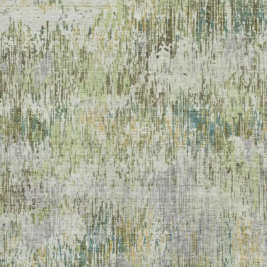 Artichoke Green Ivory And Gray Striped Washable Area Rug With UV Protection Photo 2