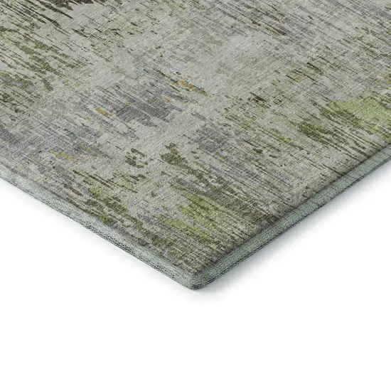 Artichoke Green Ivory And Gray Striped Washable Area Rug With UV Protection Photo 7