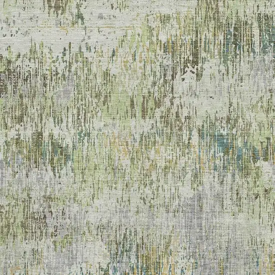 Artichoke Green Ivory And Gray Striped Washable Area Rug With UV Protection Photo 2