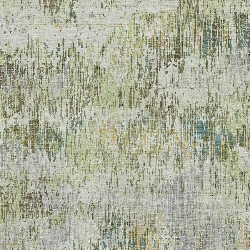 Artichoke Green Ivory And Gray Striped Washable Area Rug With UV Protection Photo 2