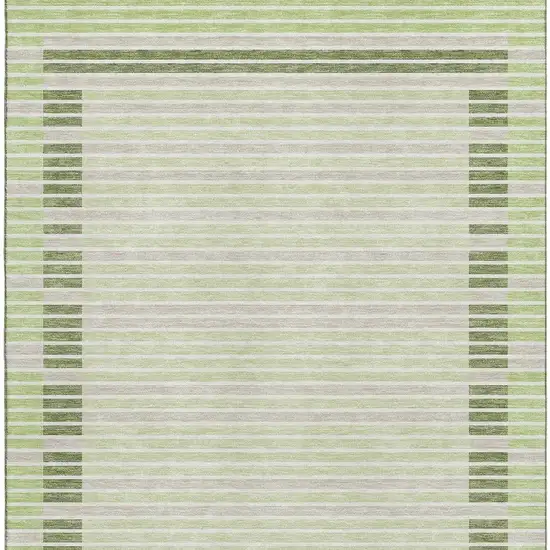 Artichoke Green Ivory And Gray Striped Washable Area Rug With UV Protection Photo 2