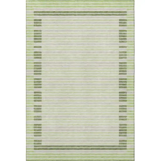 Artichoke Green Ivory And Gray Striped Washable Area Rug With UV Protection Photo 3